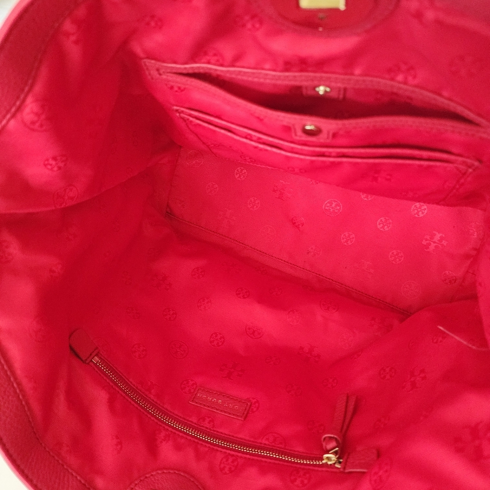 NWT Tory Burch Mercer Leather Tote In Vermillion Red - Picture 8 of 11